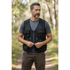 Outdoor Multi Pocket Utility Fishing Vest Black Mesh Zip Tactical L Mens L 40-42